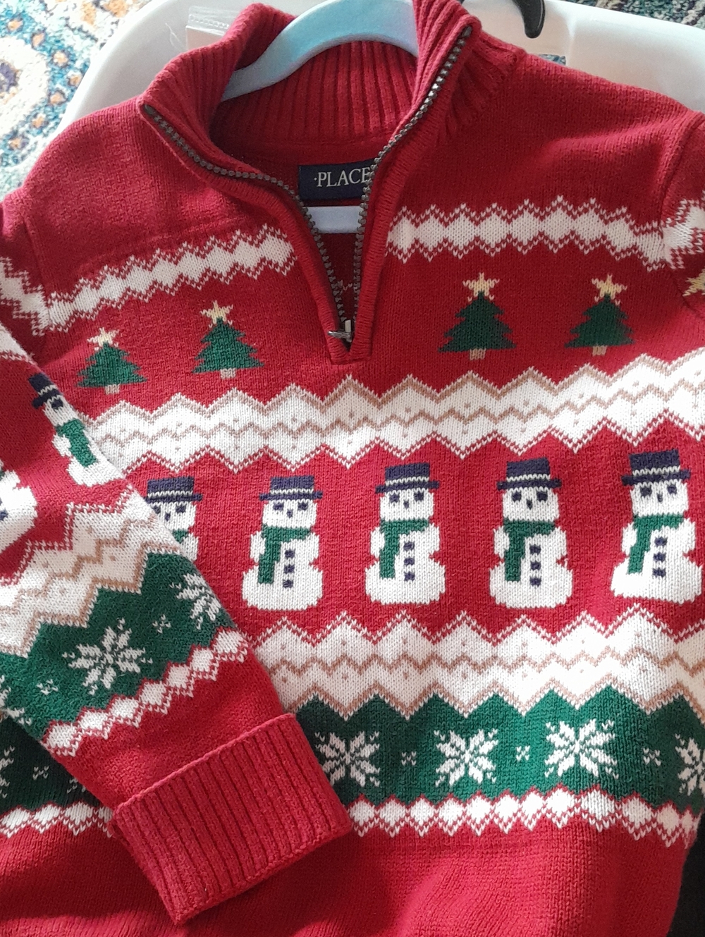 The Children's Place Red Holiday Snowman Zip-Up Sweater 7-8 Years